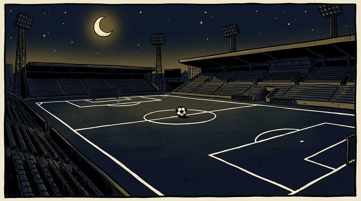 Empty night pitch, awaiting the next BRYME matchweek comic